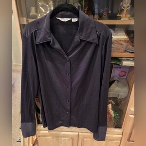 Vintage Felice Black Polyester Button Down Shirt